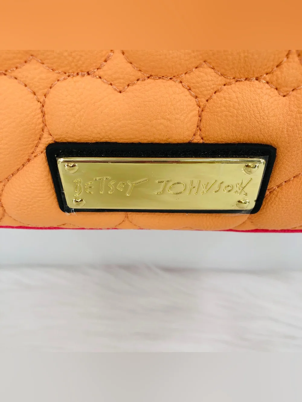 Betsey Johnson Quilted Heart Orange & Pink Lunch Bag